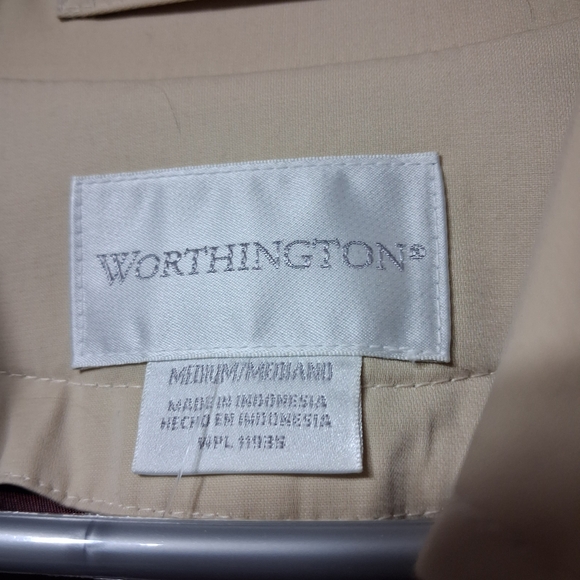 Worthington Khaki Pearl Beige Lightweight Trench Coat Belted M $160 NWT - Picture 4 of 12